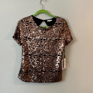 S.C.Society Rose‎ Gold Sequin With Black Under Lay Womens Sz Small Festive Party